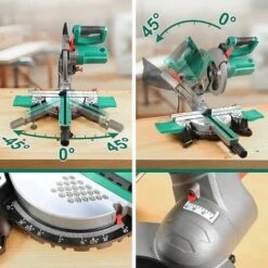 Scie à Onglet Radiale HYCHIKA 1500W, Largeur De Coupe Maximale : Ø230mm, Table Pivotante, Tête De Scie Inclinable, Système De Glissière Intégré, Avec Lame Aux Carbures De Tungstène Et Laser -Scie électrique stationnaire Soldes 36877120 2