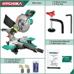 Scie à Onglet Radiale HYCHIKA 1500W, Largeur De Coupe Maximale : Ø230mm, Table Pivotante, Tête De Scie Inclinable, Système De Glissière Intégré, Avec Lame Aux Carbures De Tungstène Et Laser -Scie électrique stationnaire Soldes 36877120 5
