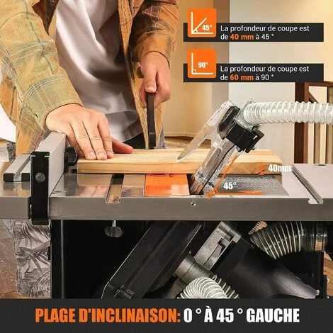 TACKLIFE Scie Sur Table, Scie à Table Sans Poussière Avec Moteur Puissant, Taux D'Aspiration Des Copeaux De 98%, Coupe Inclinée à 45°, Table Extensible-TLTS02A 4 TACKLIFE Scie Sur Table, Scie à Table Sans Poussière Avec Moteur Puissant, Taux D'Aspiration Des Copeaux De 98%, Coupe Inclinée à 45°, Table Extensible-TLTS02A – Image 3