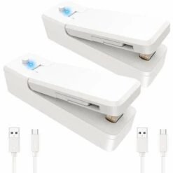 LIFCAUSAL 2 Pcs Thermoscelleuses Rechargeables 2 En 1 Portable Scellant Et Cutter Thermoscellant Pour Sacs En Plastique Stockage Des Aliments Mini Machine De Scelleuse Sous Vide Avec 2 Câble USB