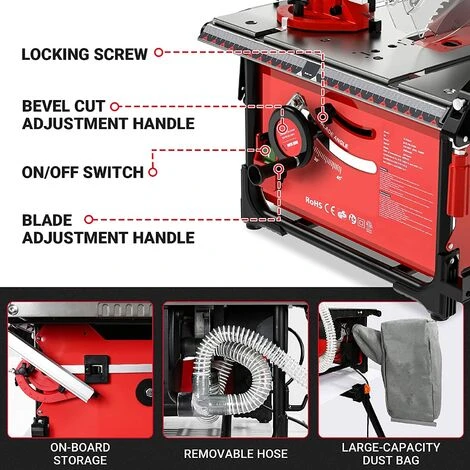 GIZCAM Scie Sur Table, 2000W 5000RPM, Aspirateur Intégré (taux D'enlèvement Des Copeaux 98%), Table Extensible En Aluminium (60-80CM), Scie à Onglets 45°, Scie Circulaire Sur Table Avec Lame 216MM*60T 5 GIZCAM Scie Sur Table, 2000W 5000RPM, Aspirateur Intégré (taux D'enlèvement Des Copeaux 98%), Table Extensible En Aluminium (60-80CM), Scie à Onglets 45°, Scie Circulaire Sur Table Avec Lame 216MM*60T – Image 3